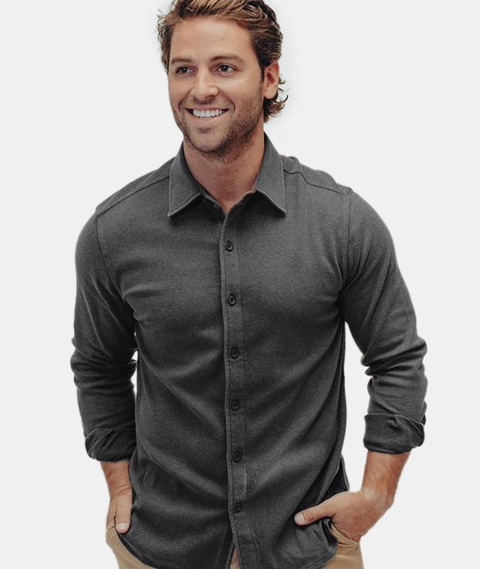 The Normal Brand Puremeso Acid Wash Button Up Shirt In Charcoal