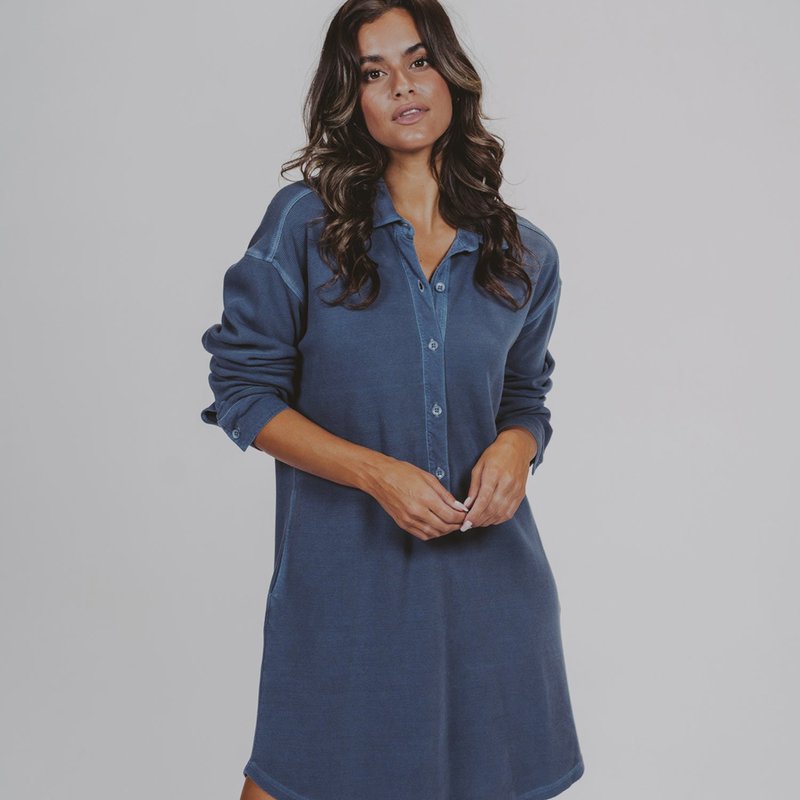 The Normal Brand Vintage Thermal Shirt Dress In Blue
