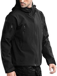 Outdoor Waterproof Soft Shell Hooded Jacket - Black