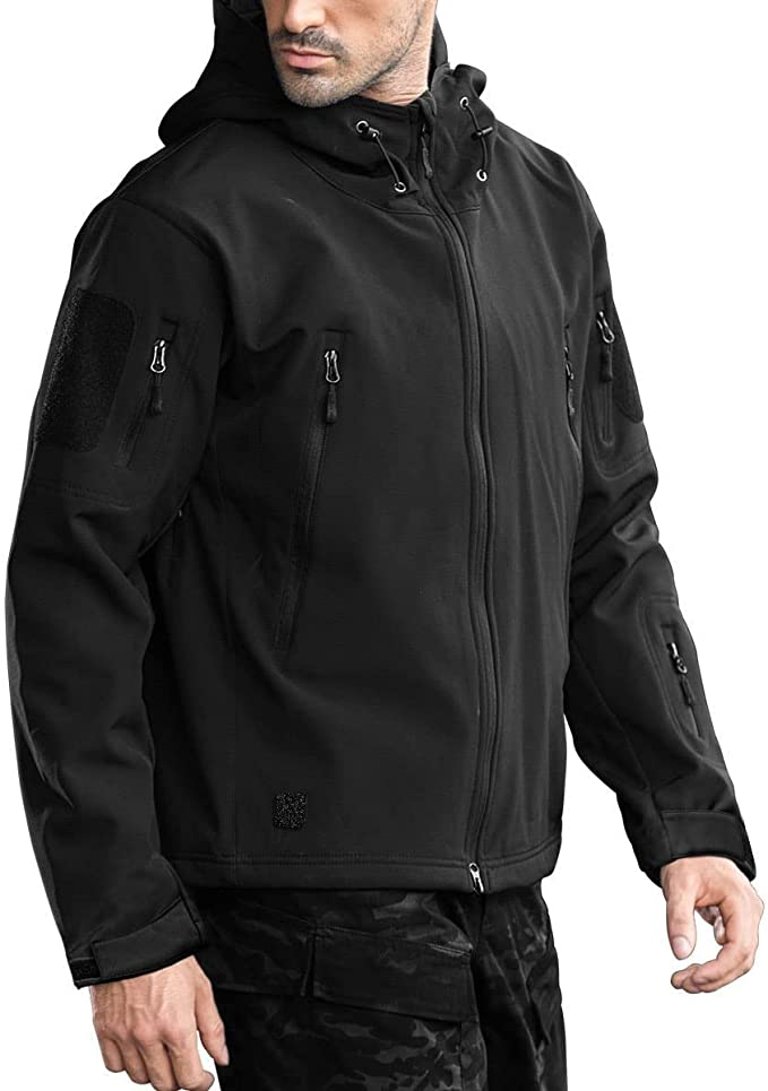 Outdoor Waterproof Soft Shell Hooded Jacket - Black