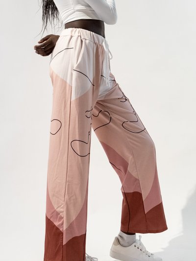 The Trend Face Art Stretchy Waistband Wide Leg Pants With Drawstrings product