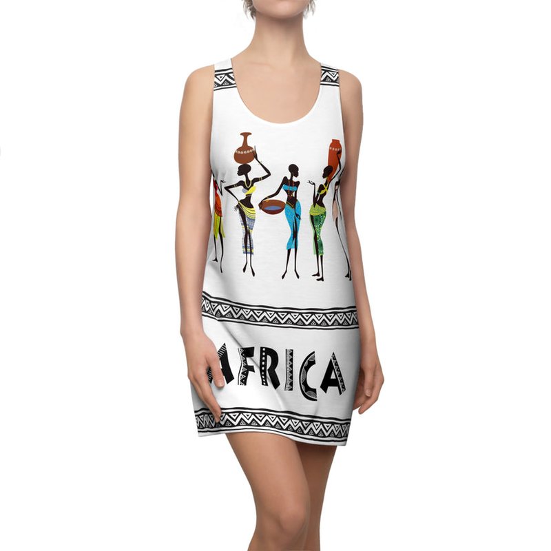 Theomese Fashion House African Women Chatting-racerback Dress In White