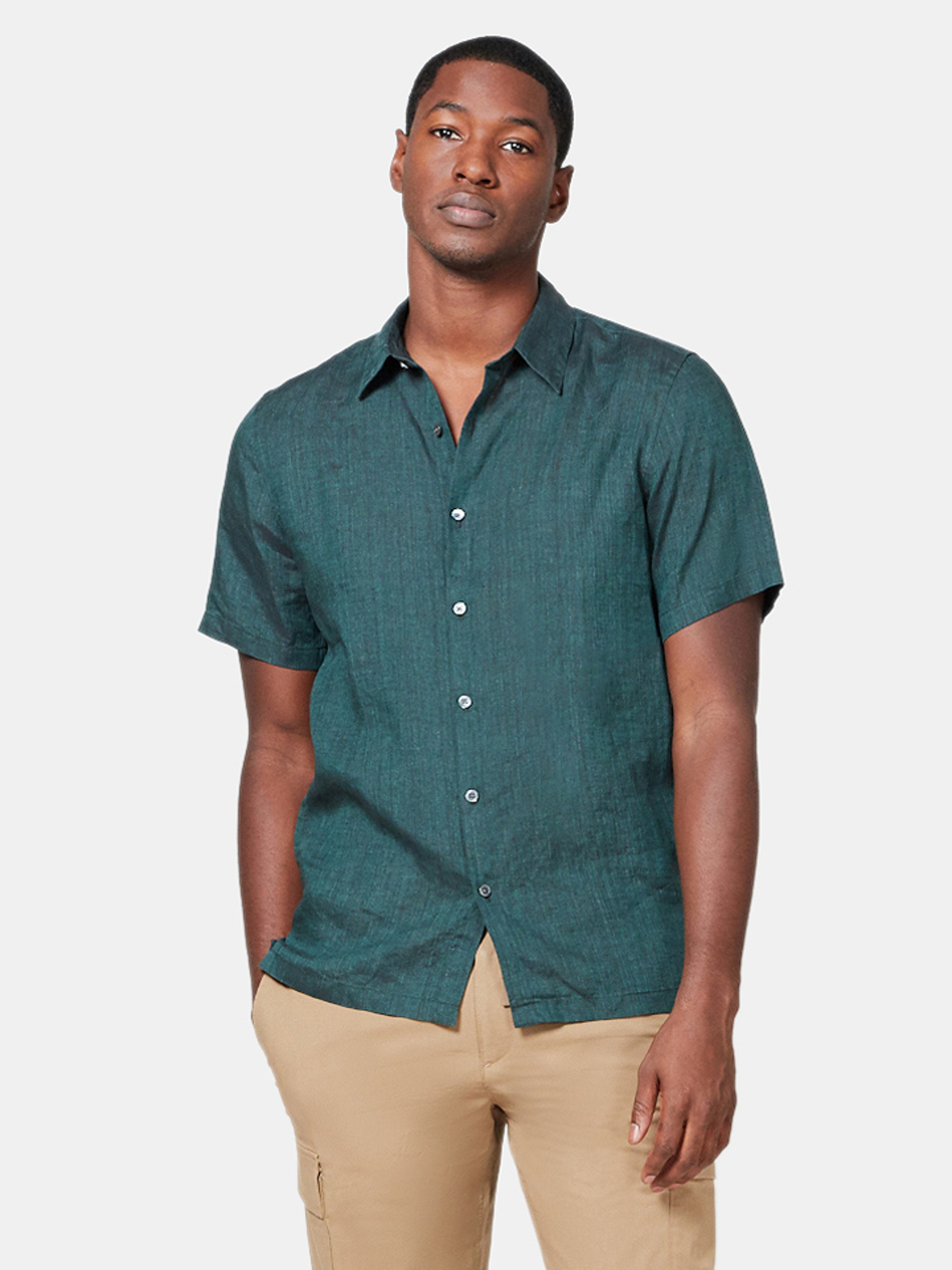 Theory Irving Linen Short Sleeve Shirt In Canapy