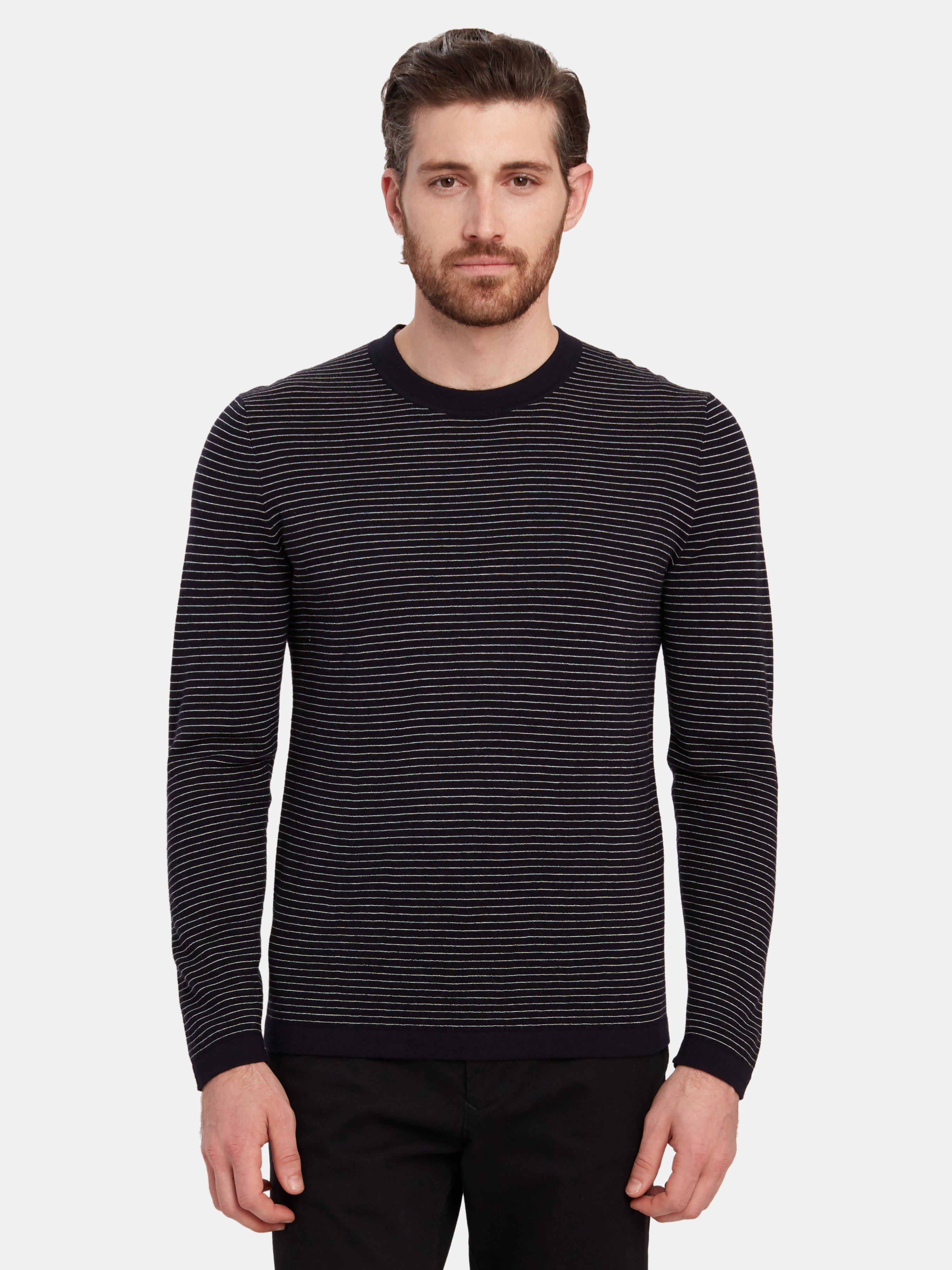 Theory Ollis Crewneck Merino Wool Long Sleeve Sweater In Eclipse/white