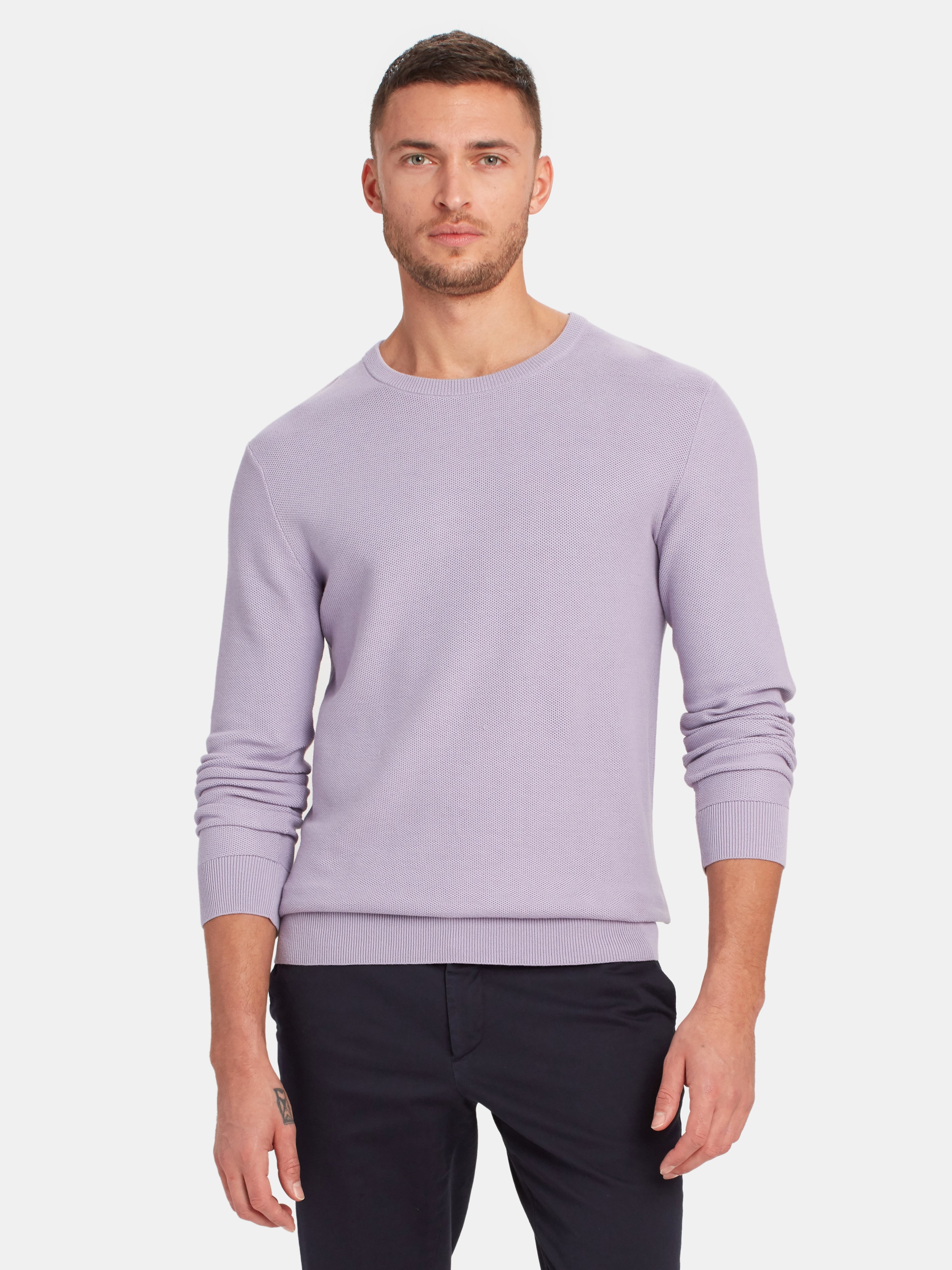 Theory Riland Crewneck Long Sleeve Pique Sweater In Vervain