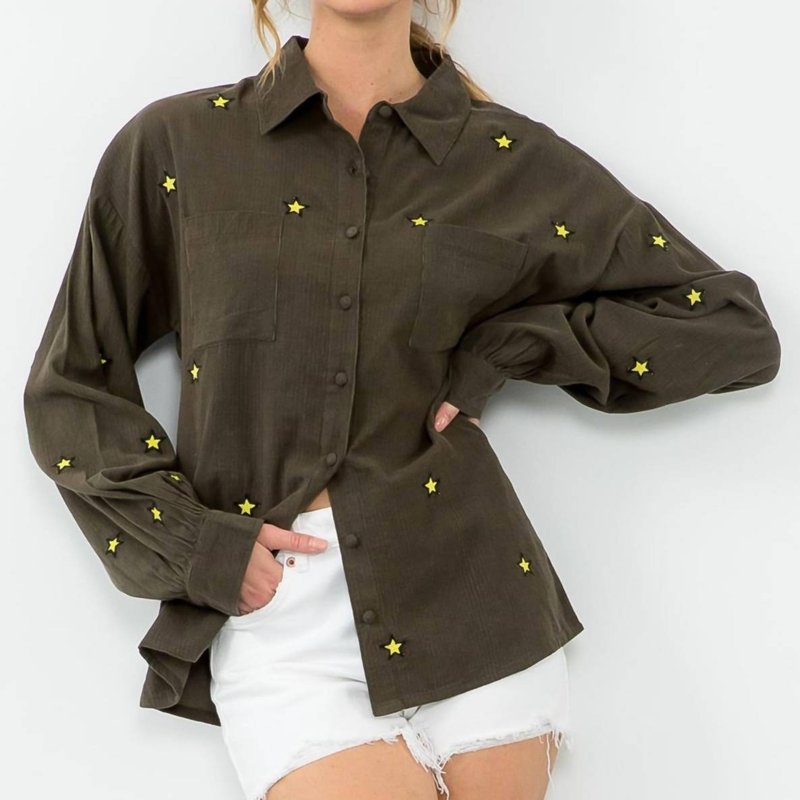 Shop Thml Embroidered Stars Top In Green