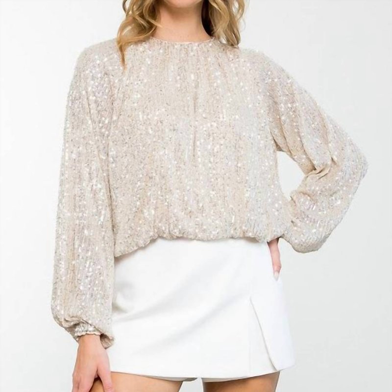 Shop Thml Sequin Long Sleeve Blouse Top In Brown