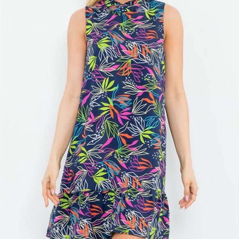 Thml Sleeveless Abstract Print Dress In Navy In Pink