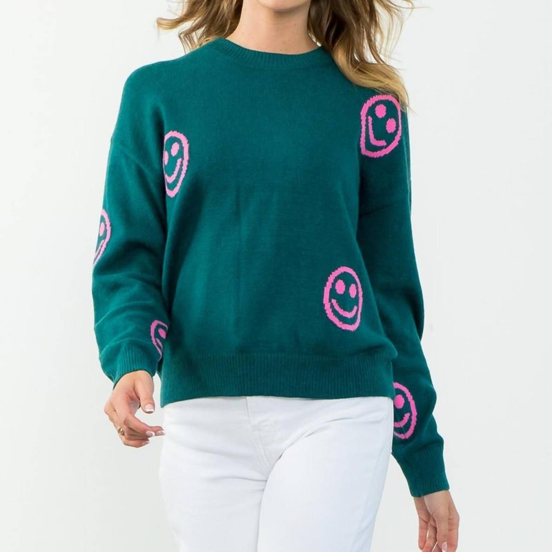 Shop Thml Smiley Face Sweater In Green