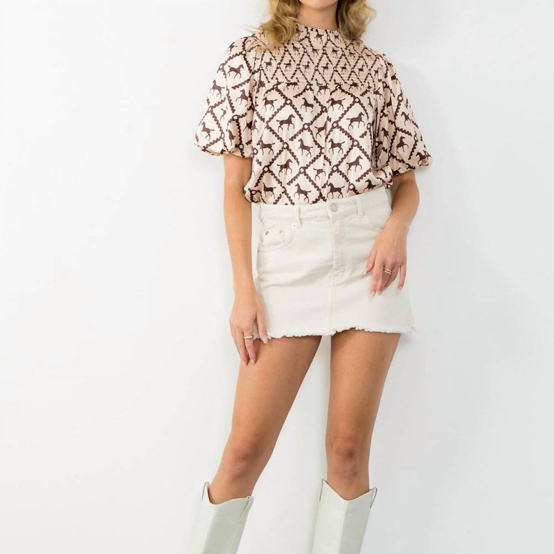 Shop Thml Smocked Horse Print Top In Brown