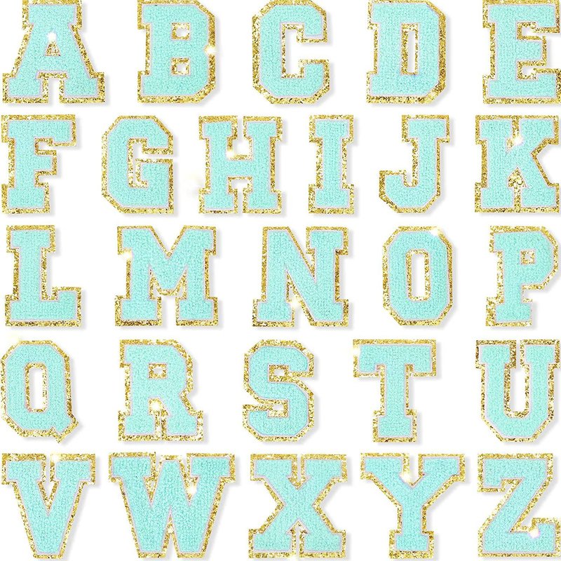 Threaded Pear Aqua Self Adhesive Chenille Letters Patches In Multi