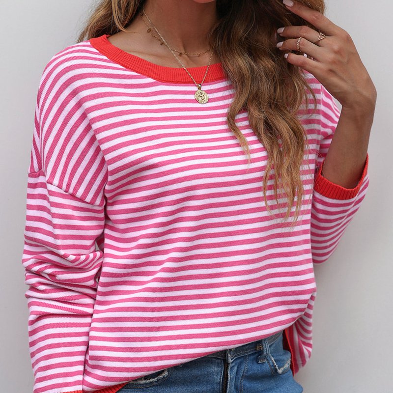 Shop Threaded Pear Madelynn Striped Drop Shoulder Sweater In Pink