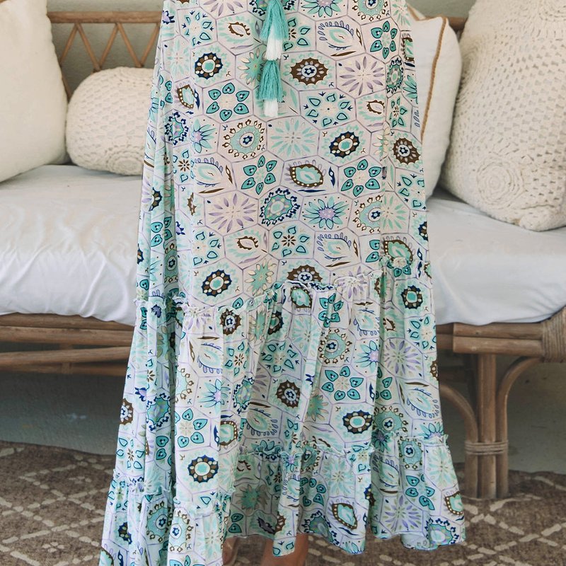 Shop Threaded Pear Noemi Floral Print Maxi Skirt In Blue