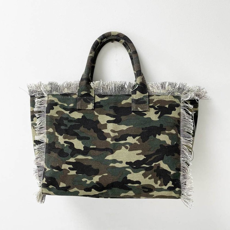 Threaded Pear Presley Fray Canvas Tote In Green