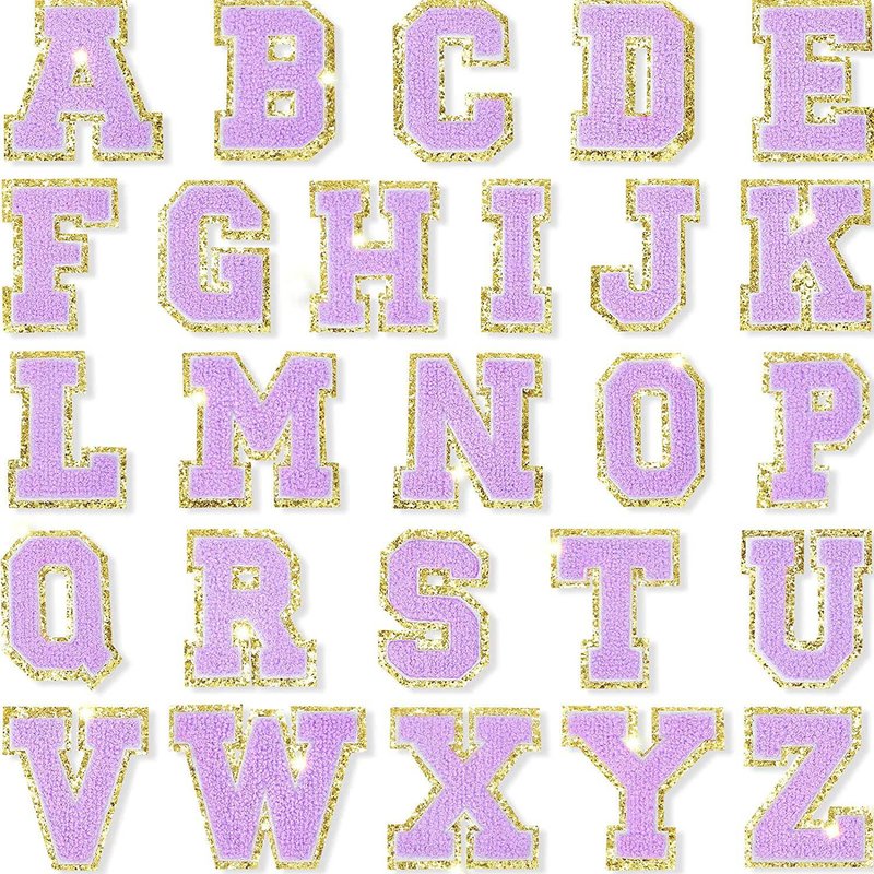 Threaded Pear Purple Self Adhesive Chenille Letters Patches In Multi