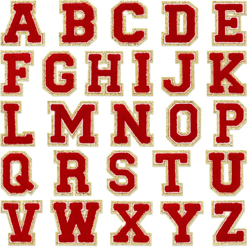 Threaded Pear Red Self Adhesive Chenille Letters Patches