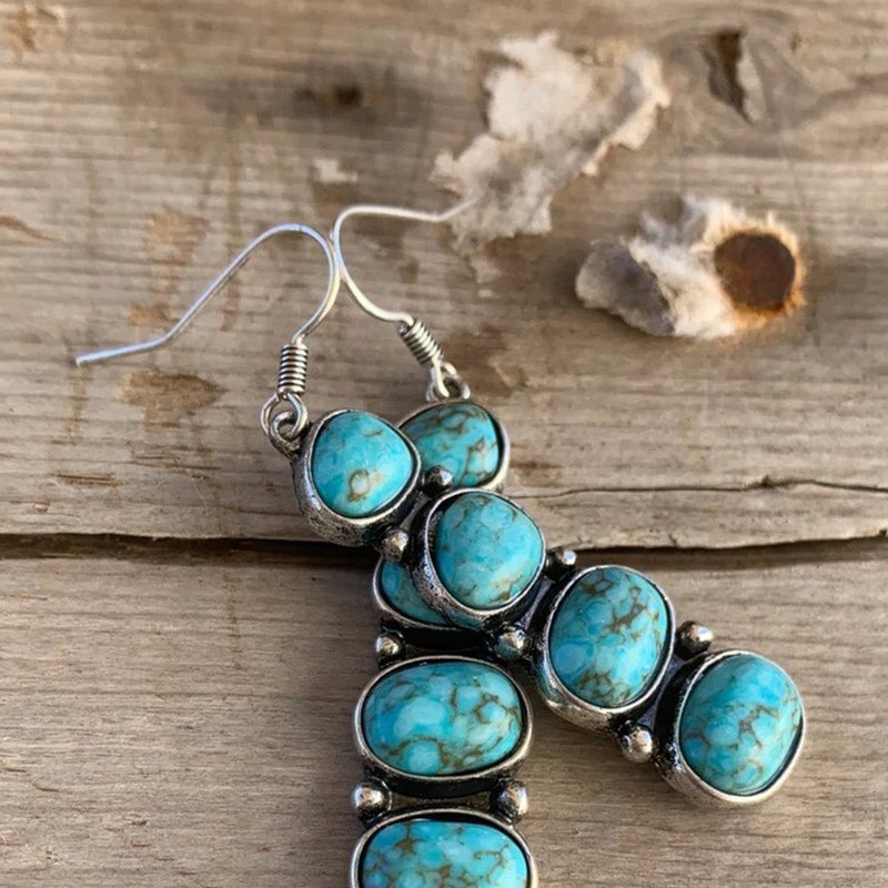 Shop Threaded Pear Turquoise Stacked Dangle Earrings In Blue