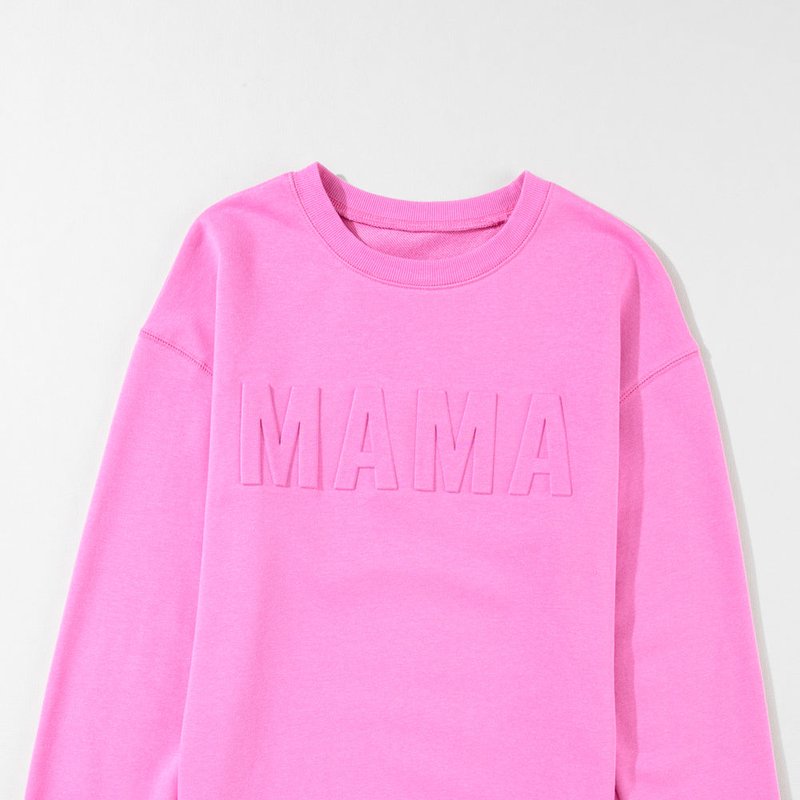 Threaded Pear Vera Mama Letter Embossed Casual Sweatshirt In Pink