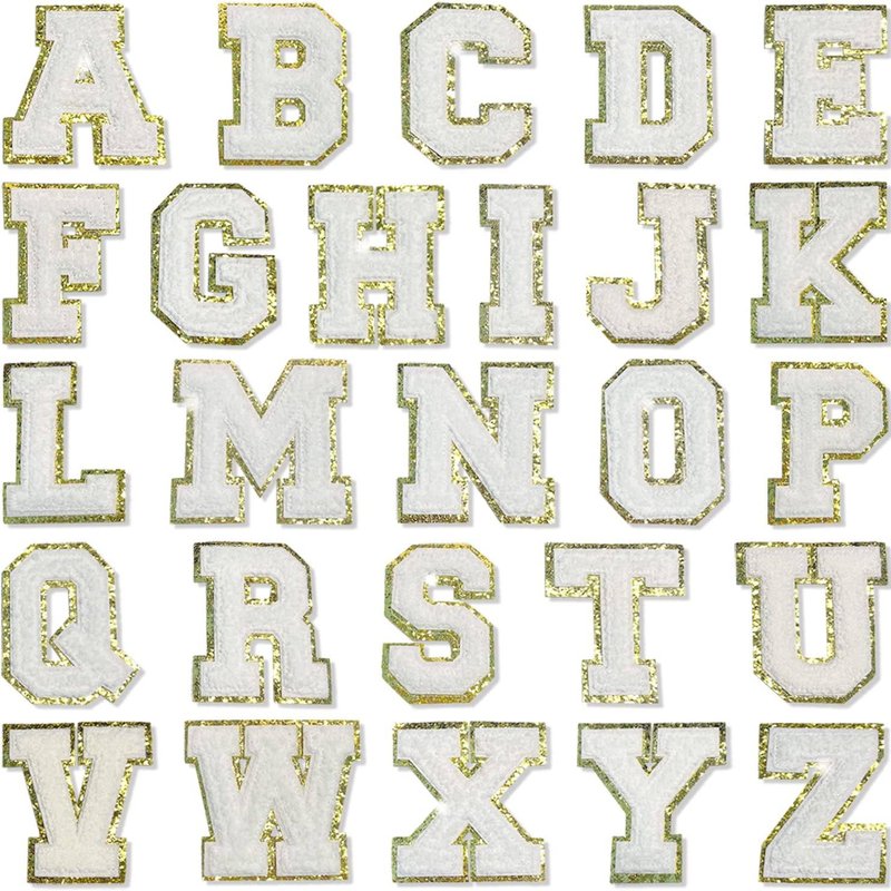 Threaded Pear White Self Adhesive Chenille Letters Patches In Metallic
