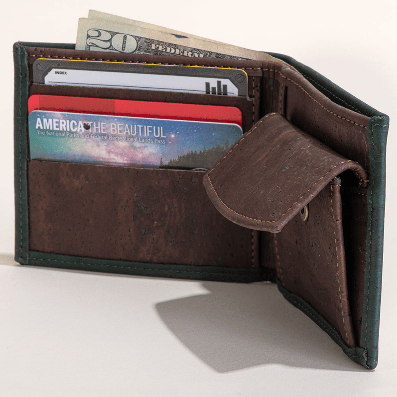 Shop Tiradia Cork Gentleman's Wallet With Coin Pocket In Green