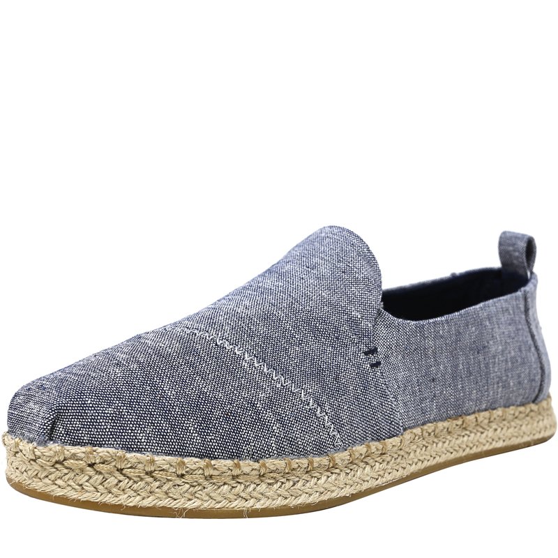 Shop Toms Women's Deconstructed Alpargata Rope Chambray Navy Ankle-high Fabric Slip-on Shoes In Blue