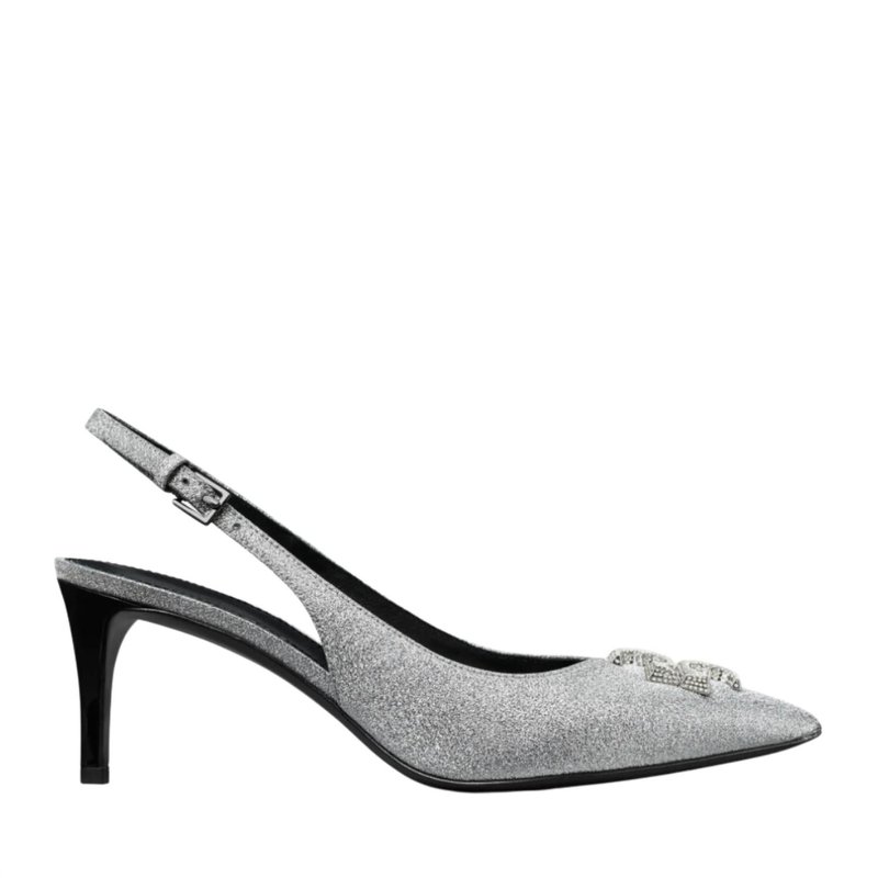 Shop Tory Burch Eleanor Pave Slingback Heel 65mm In Grey