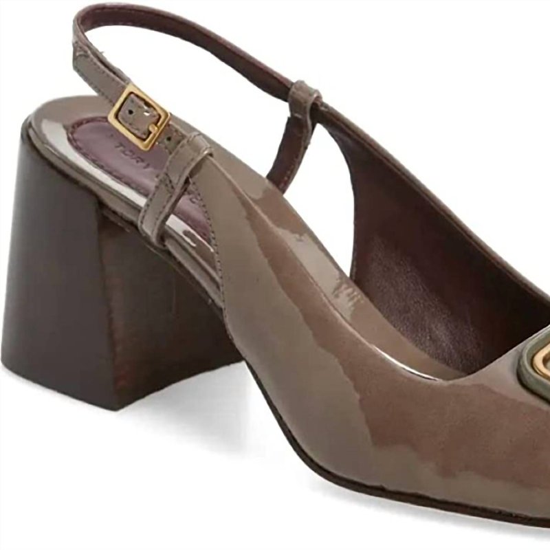 Shop Tory Burch Georgia Patent Leather Slingback Pumps Shoes In Brown