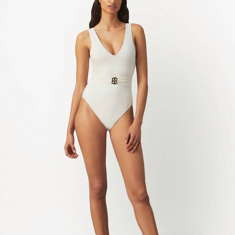 Shop Tory Burch Miller Plunge One Piece In White