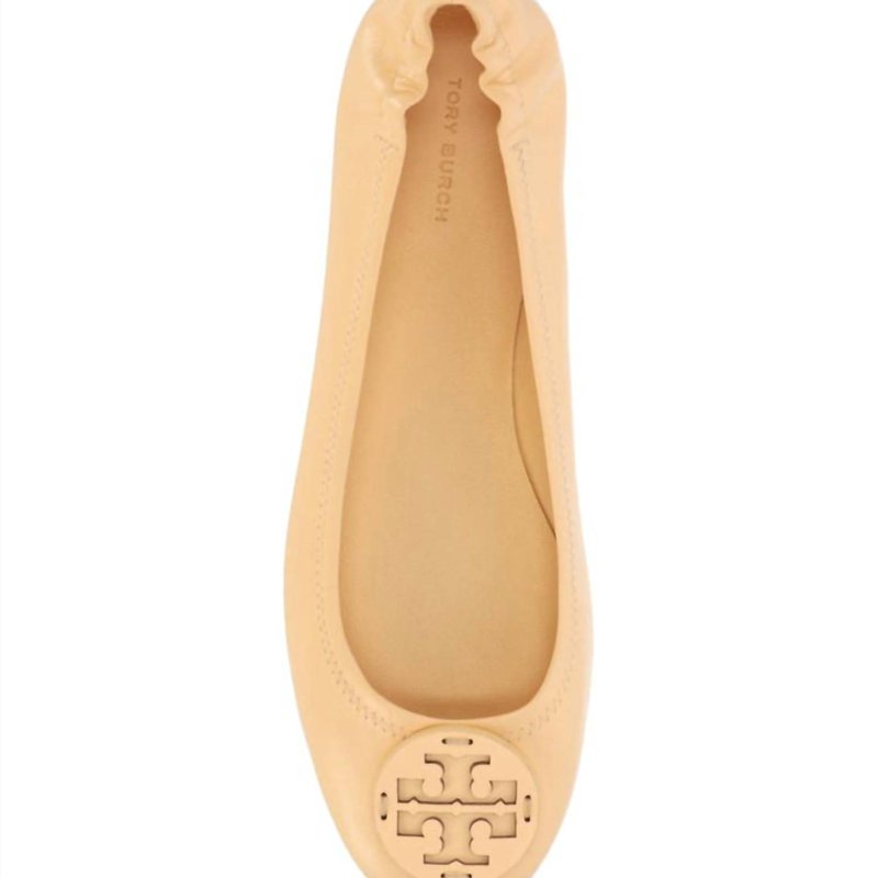 Shop Tory Burch Minnie Travel Ballet Leather Flat Shoes In Yellow