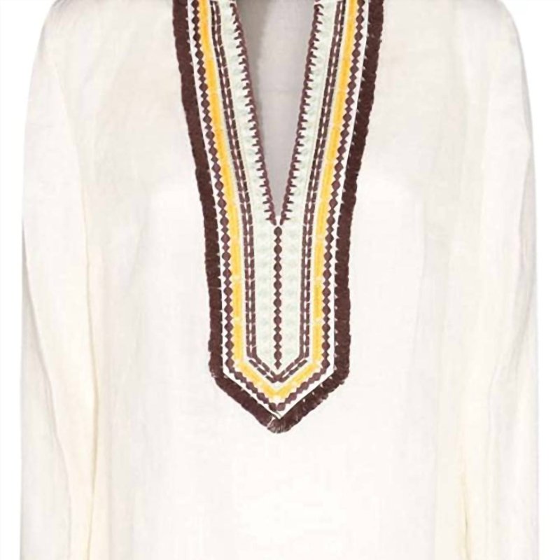 Shop Tory Burch Women's Embroidered Linen Long Sleeve Tunic Beach Cover Up In White