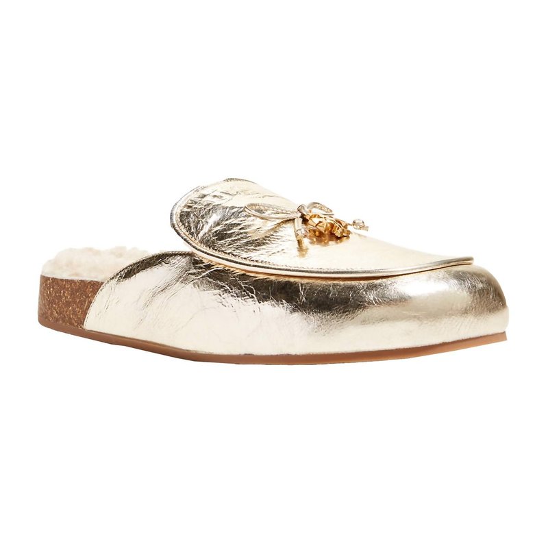 Shop Tory Burch Women's Genuine Shearling Lined Mule With Charm In Gold