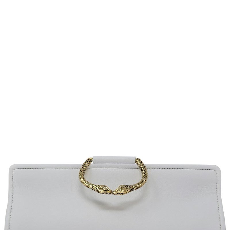 Tramontano White Leather Large Clutch With Snake Handle In Gray