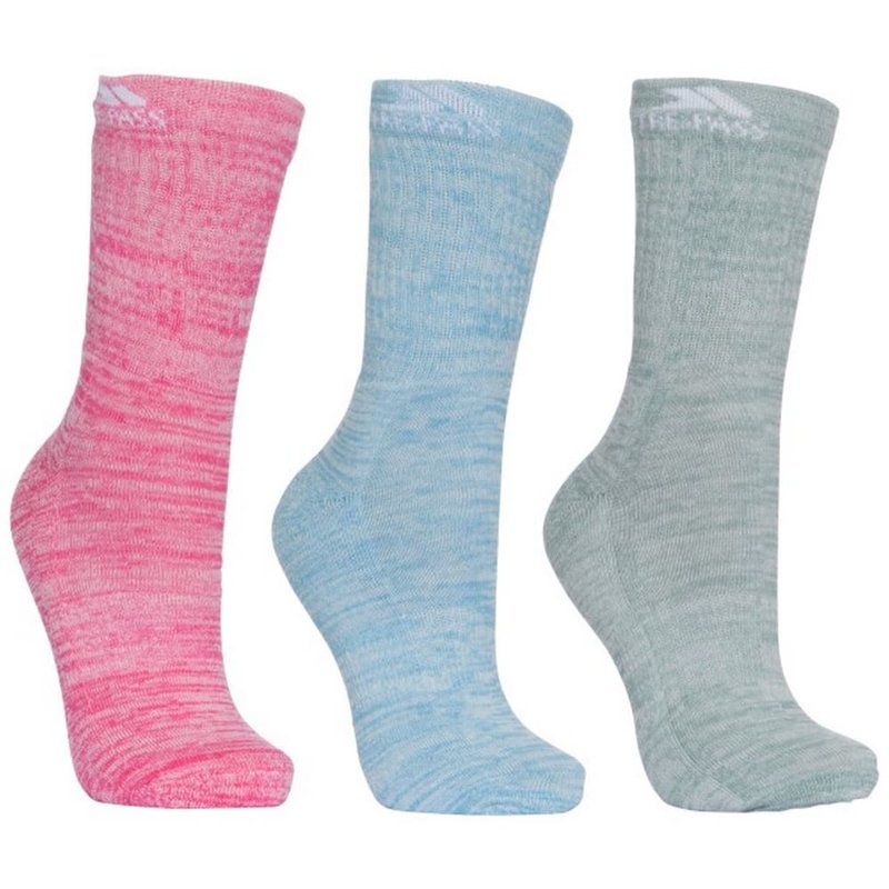 Trespass Womens Helvellyn Trekking Socks (pack Of 3) (rose Melange/blue Melange/sage Melang In Rose Melange/blue Melange/sage Melange