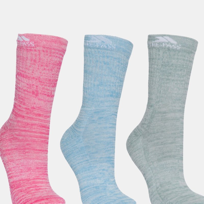 Shop Trespass Womens Helvellyn Trekking Socks (pack Of 3) (rose Melange/blue Melange/sage Melange) In Pink