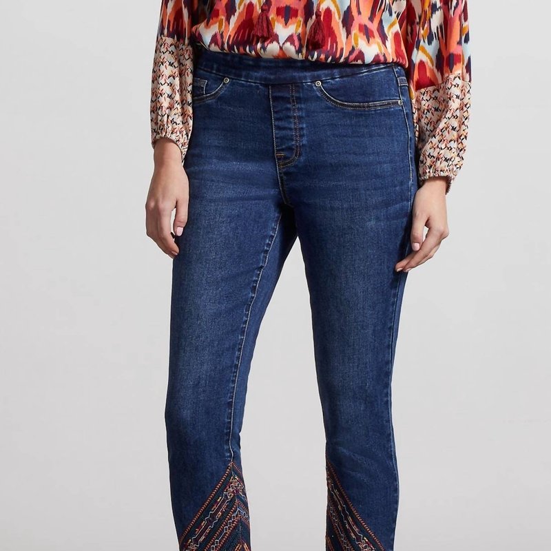 Shop Tribal Audrey Pull On Fancy Embroidered Slim Ankle Jean In Blue