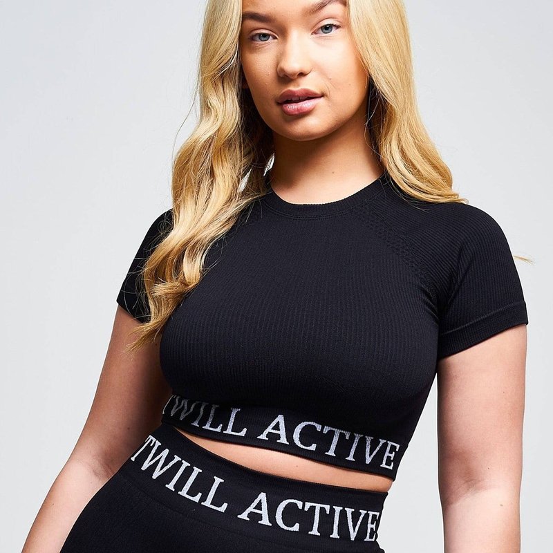 Shop Twill Active Avra Panel Recycled Seamless Crop Top In Black