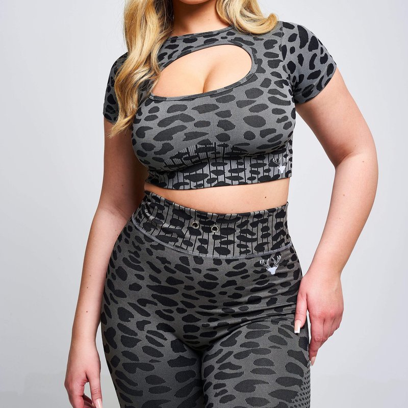 Shop Twill Active Caneva Leopard Recycled Cut Out Crop Top In Grey