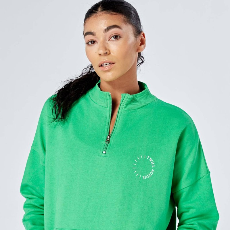 Twill Active Essentials Oversized Funnel Neck Zip-up Sweatshirt In Green