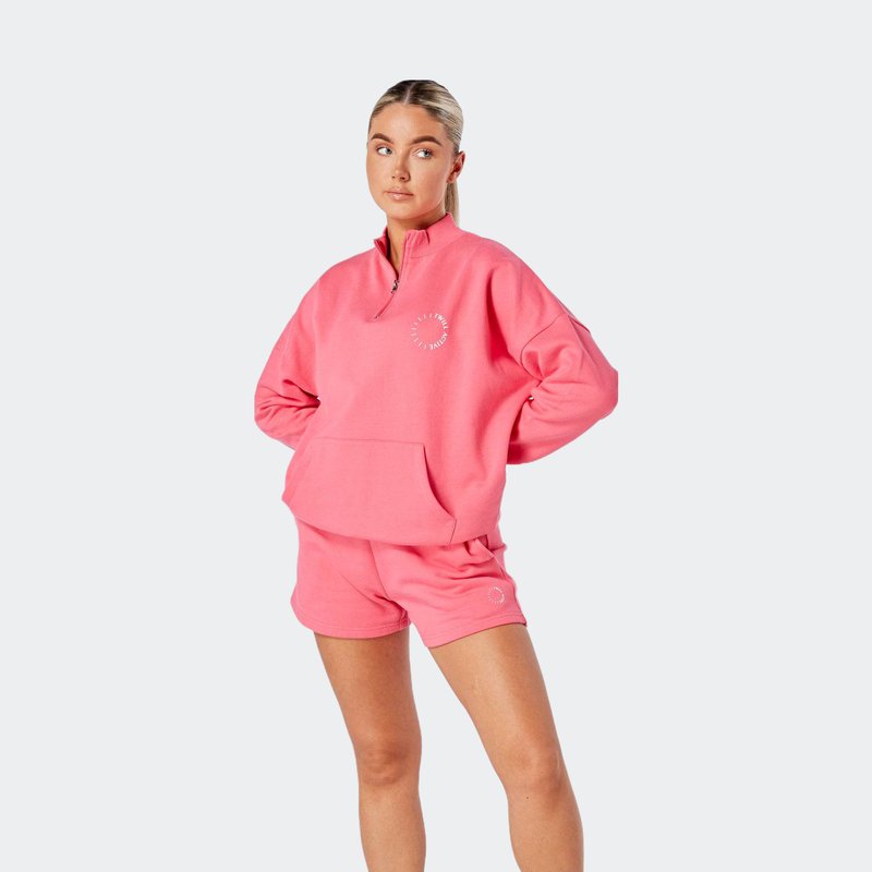 Shop Twill Active Essentials Oversized Funnel Neck Zip Up Sweatshirt In Pink