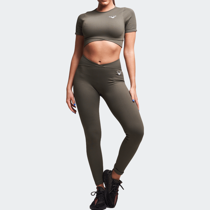 Twill Active Fina Recycled Rib Cris Cross Crop Top In Grey