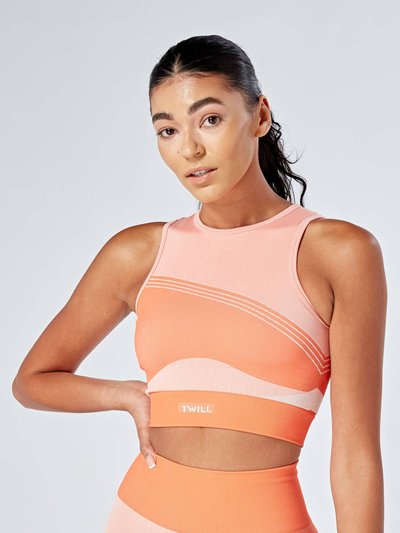 Twill Active Recycled Colour Block Body Fit Racer Crop Top - Coral product