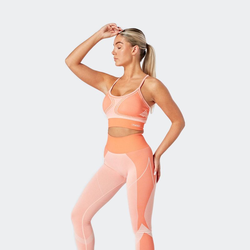 Twill Active Recycled Colour Block Body Fit Seamless Sports Bra - Coral In Orange