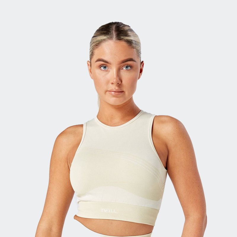 Shop Twill Active Recycled Colour Block Body Fit Racer Crop Top In White