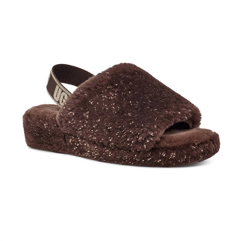 Shop Ugg Women's Fluff Yeah Metallic Sparkle Sandal In Brown