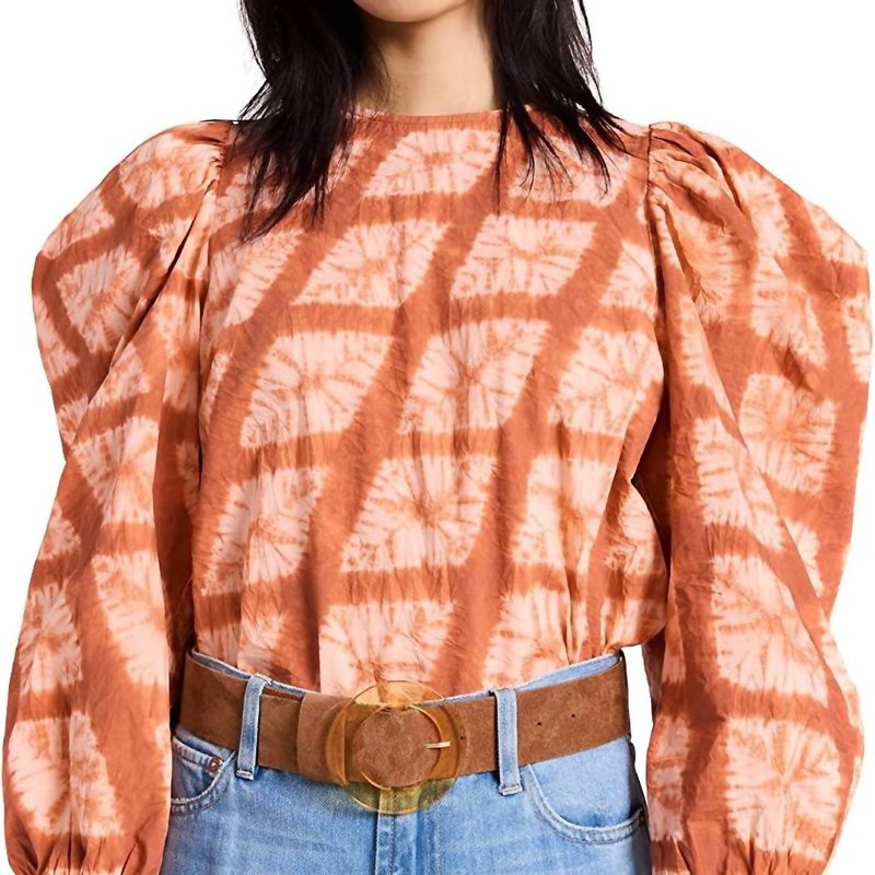 Shop Ulla Johnson Eliza Long Sleeve Diamond Shibori Blouse In Orange