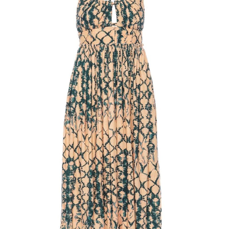Shop Ulla Johnson Freya Cotton Adjustable Strap Cut Out Midi Dress Fossil In Green
