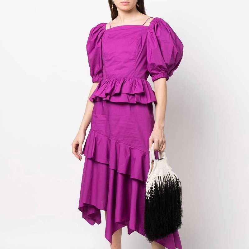 Shop Ulla Johnson Marie Open-back Asymmetric Ruffled Tiered Cotton Midi Dress In Purple