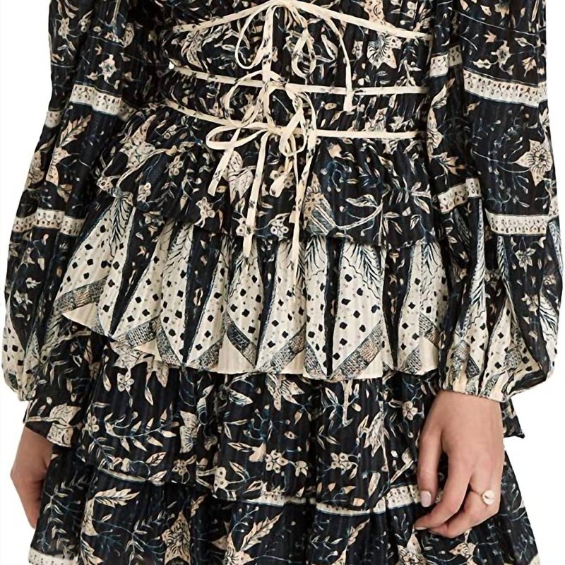 Shop Ulla Johnson Nina Jacquard Puff Sleeve Tiered Ruffle Skirt Mini Dress In Black