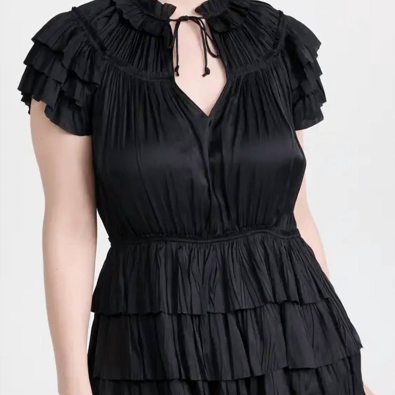 Shop Ulla Johnson Vesna Pleated Mini Dress In Black