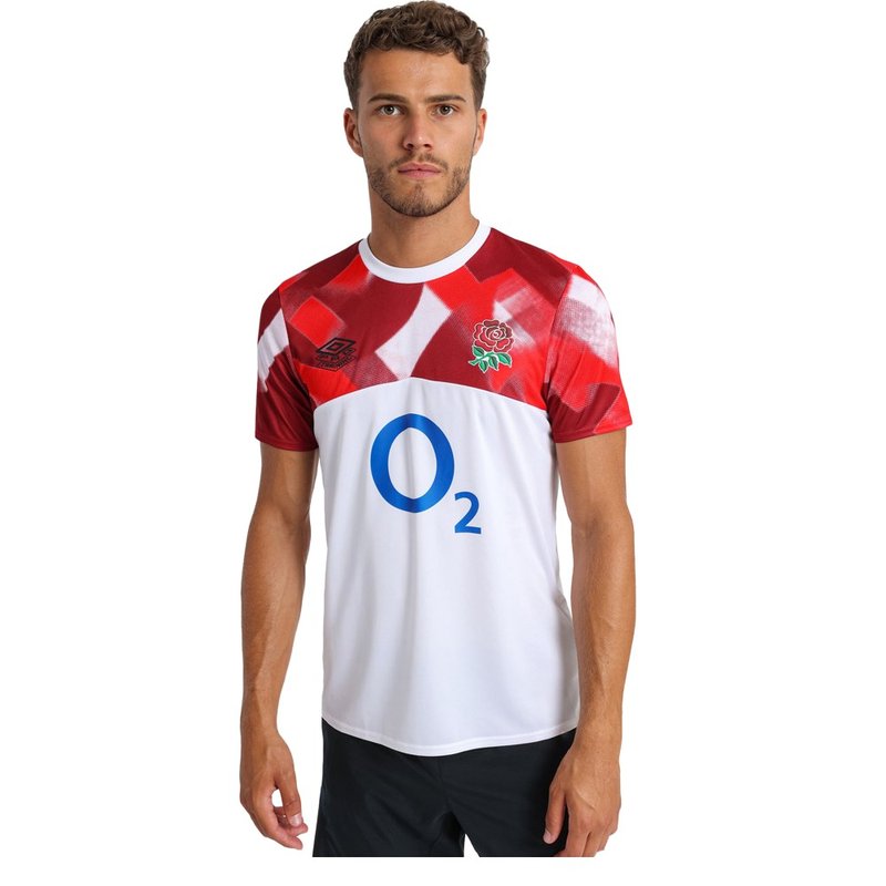 Umbro England Rugby Mens 22/23 Warm Up Jersey In White